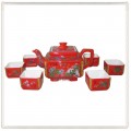 中国红瓷四方茶具