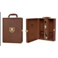 皇冠（棕色）精品双支皮酒盒，红酒酒盒包装，皮酒盒，双支酒盒，