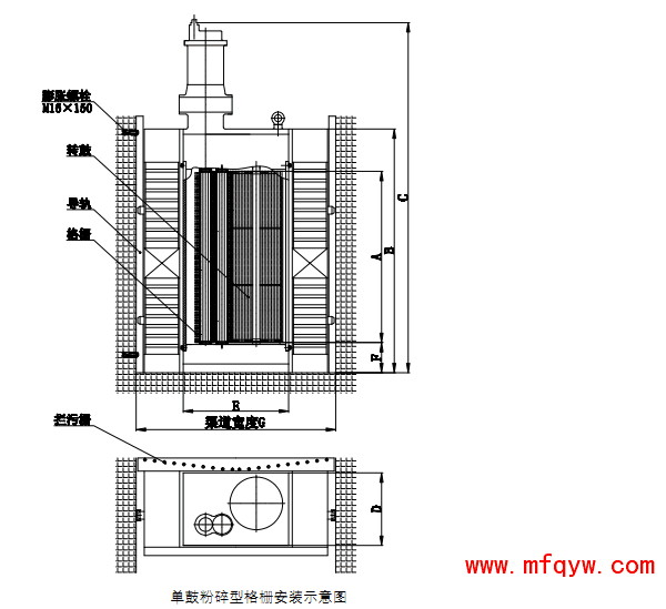 单鼓粉碎型格栅安装尺寸图