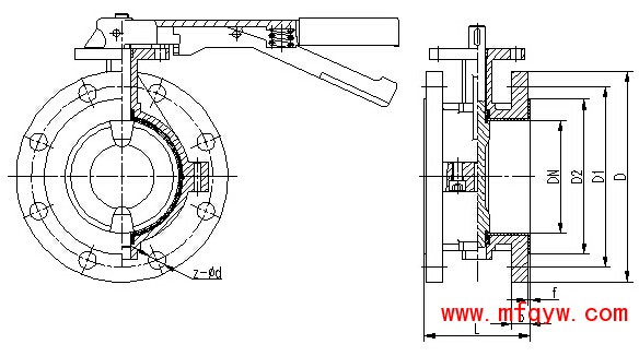D41F46手动法兰衬氟蝶阀结构图
