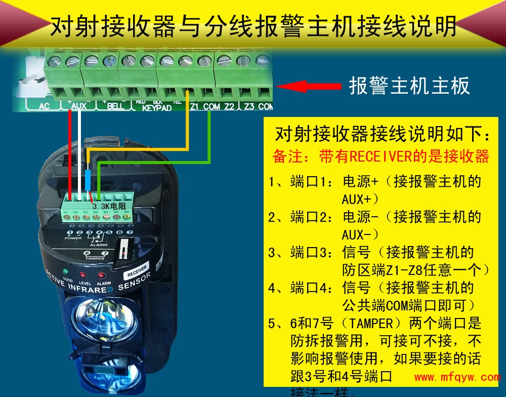 红外对射接收器接线说明