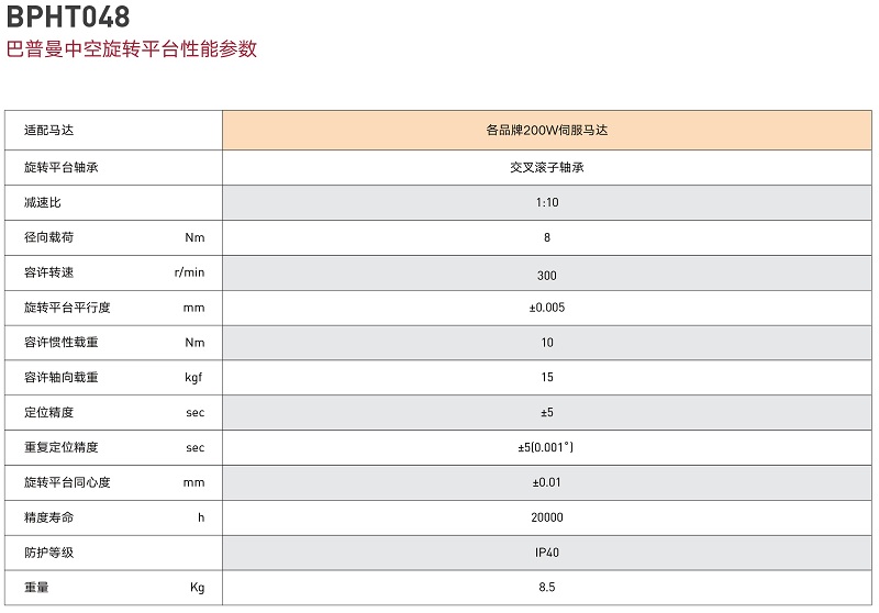 中空旋转平台参数