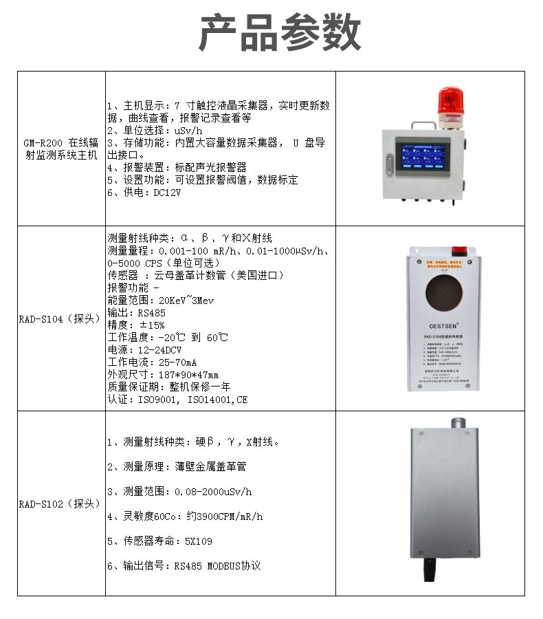 触摸屏辐射固定式报警仪-采用高效GM管-GM-R200